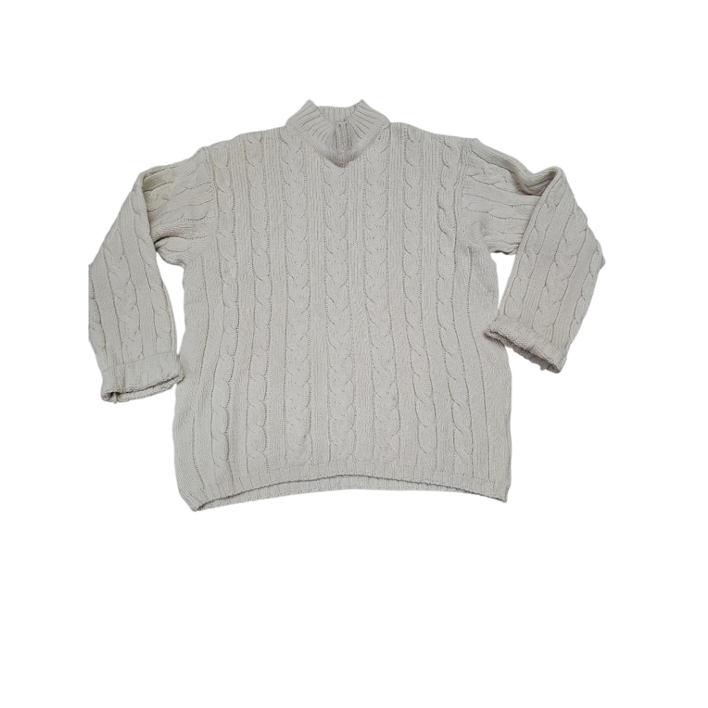 Callan Country Collection Irish Cream Mock Neck Merino Wool Cable Knit Sweater